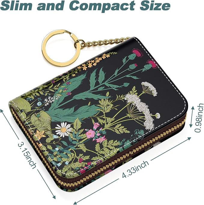 Credit Card Holder, Small RFID Card Wallet for Women, Slim Leather Wallet | Leather Card Holder Wallet, Credit Card Wallet Organizer, Business Card Case with Zipper & Keychain, 12-Slot Compartment - Image 5