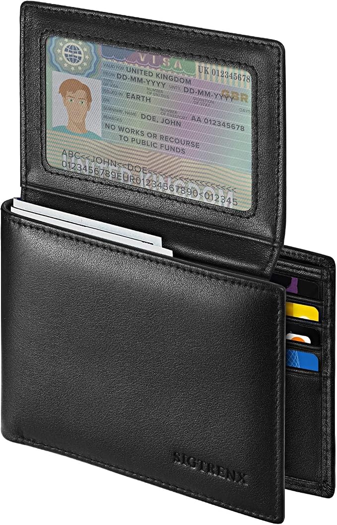 Sigtrenx Leather Wallets for Men, Genuine Leather Mens Wallets Bifold Rfid Blocking with 2 ID Windows by Sigtrenx