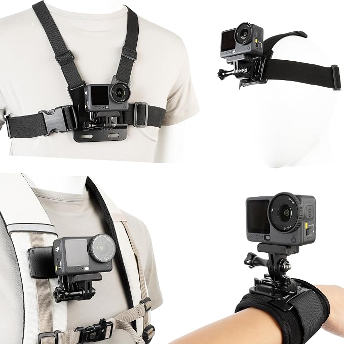 PellKing Magnetic Quick Release Vlog Mount Kit (Chest Harness,Head Mount,Wrist Strap, Backpack Clip) for DJI Osmo Action 6/Osmo Nano, 4-in-1 First Person POV Hands-Free Recording Accessory by PellKing