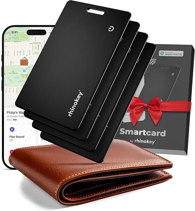 Rhinokey® Apple MFi Certified Wallet Tracker Card Works with Apple Find My (4 Pack - iOS) by Rhinokey