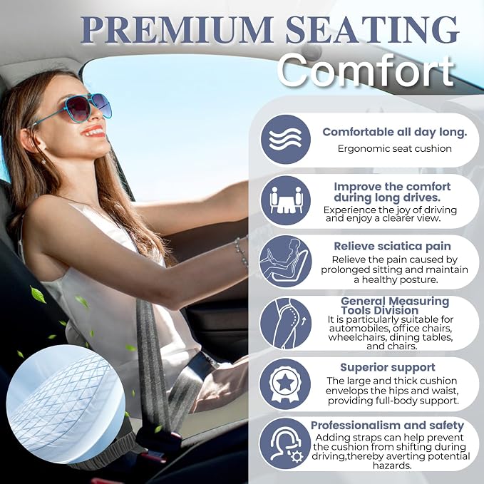 Memory Foam Seat Cushion for Sciatica & Back Pain Relief - Ergonomic Chair Pad with Adjustable Strap & Supportive Comfort Cover, Non-Slip for Car, Truck, Office Chair - Dark Gray&Light Gray - Image 6