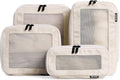 Compression Packing Cubes for Travel, 4-Pack, Beige | Solves overpacking, 4-Piece set fits most carry-ons, 50% Space savings, Compression luggage organizer bags by Aerotrunk