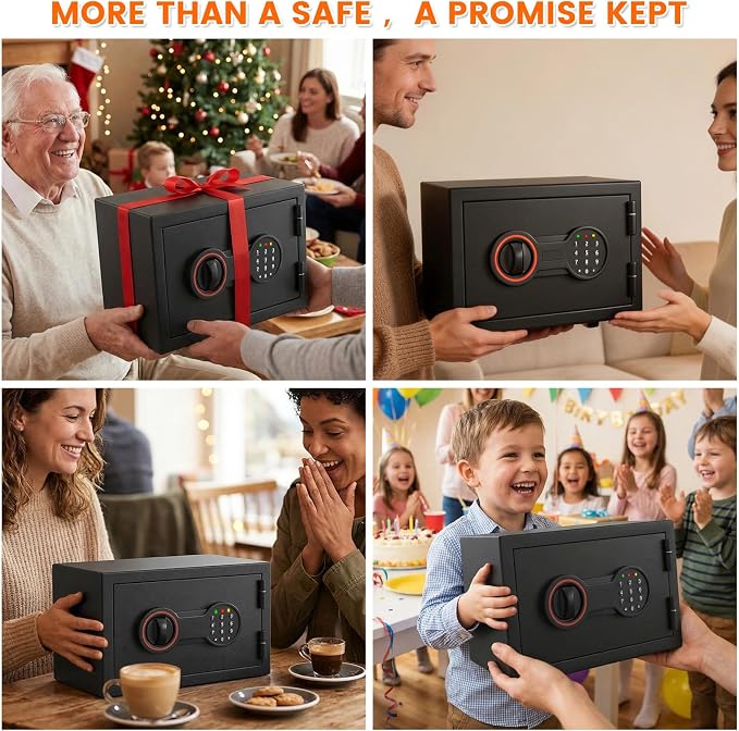 Small Safe for Home, Mini Safe Box for College Dorm Room | 9.8''Dx13.8''Wx9.8''H, Alarm System, LED Light, Wall/Floor Mountable Hidden Safes for Cash, Jewelry, Medicine - Image 9