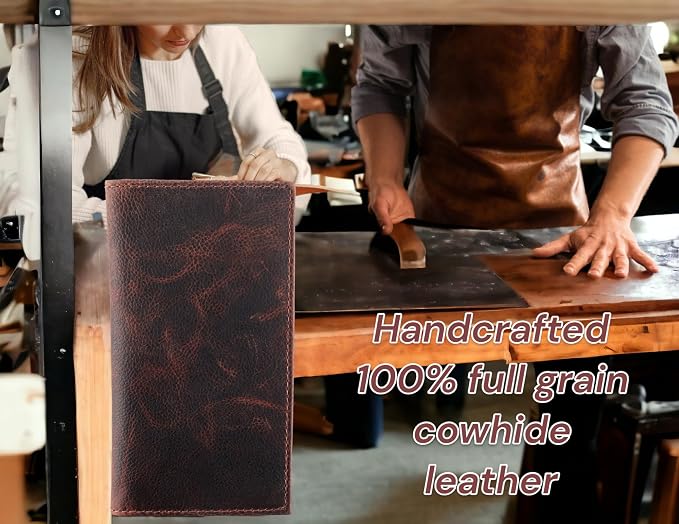 F&L CLASSIC Men's RFID Vintage Look Genuine Leather Long Bifold Wallet Checkbook Wallets,hard wax crunch,240-52 - Image 5