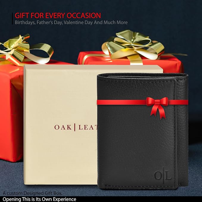 Real Leather Mens Trifold Wallet RFID Blocking Slim Minimalist Front Pocket - Thin & Stylish with ID Window in Gift Box - Image 6