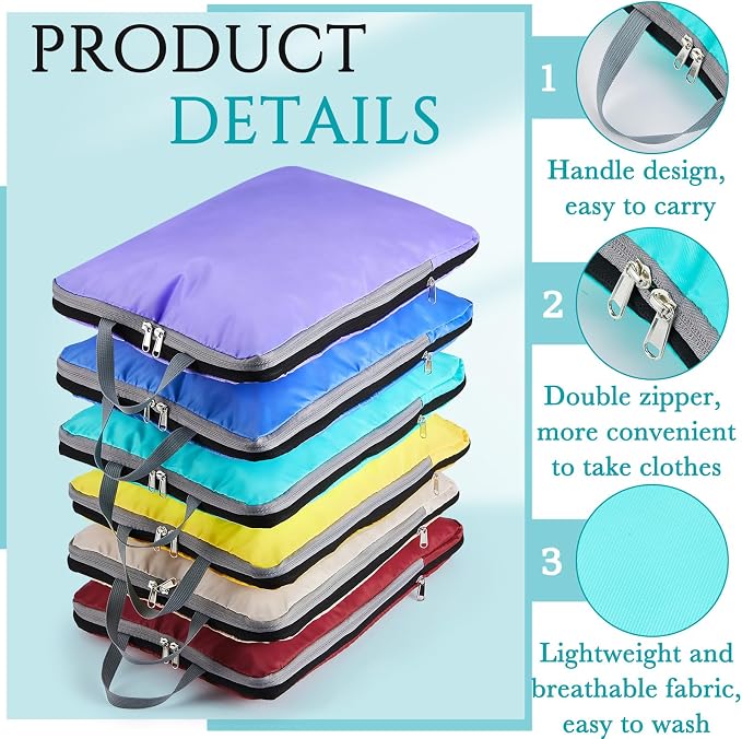 Hosuly 6 Pcs Large Ultralight Compression Packing Cubes for Travel 17.3 x 12.6'' XL Large Expandable Luggage Storage Organizers for Save Space Family Long Trips (Colorful) - Image 3