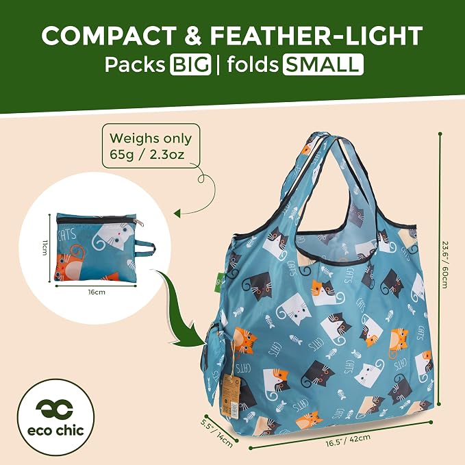ECO CHIC Foldable Reusable Large Grocery Bags - Foldable Grocery Bags - Lightweight, Recycled & Reusable Shopping Bag - Waterproof, Packable Tote Fitting in Fine Grocery Bag Carrier - Image 4