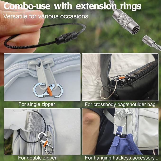 Qivievsa 6+2Pcs Zipper Clips Anti Theft Travel Set,6 Lockable Zipper Clips with 2 Extension Rings,for Backpack locks, Crossbody Bag, Suit for Double/Single Zippers, Anti Pickpocket Zippers Lock-Silver - Image 4