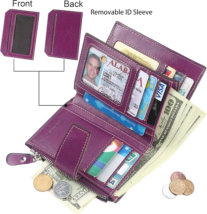 Small Compact Women Wallet RFID Blocking Genuine Leather Bifold Purse with ID Windows - Image 2