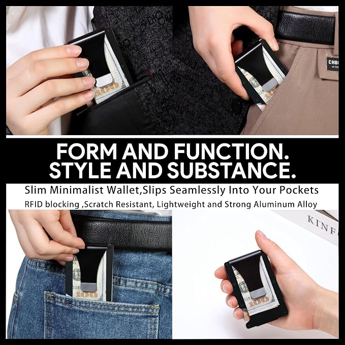 Slim Wallet for Men,RFID Blocking Minimalist Metal Wallet, Money Clip/Cash Holder, Front Pocket Aluminum Credit Card Holder, Ideal Gift for Men,Matte Black - Image 4