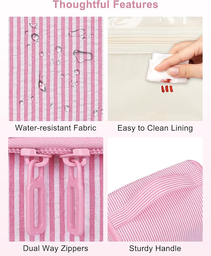 Relavel Hanging Toiletry Bag for Women, Travel Makeup Bag Cosmetic Organizer Toiletries Shower Bag for Travel Essentials, Accessories, Cute Gifts for Girls, Pink - Image 9