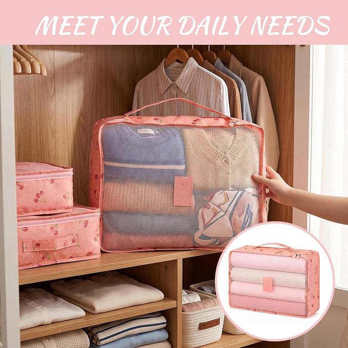 Silkfly 12 Pcs Packing Cubes for Suitcase Travel Luggage Bags Bulk Mesh Organizer Set for Hiking Camping(XL, L, M,Cherry,Pink) - Image 7
