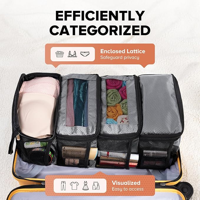 Vokelater Suitcase Organizer - Travel Luggage Hanging Shelves Packing Cube Closet/Collapsible Portable Travel Organizer for Carry-on, Small, Grey - Image 3