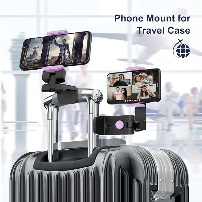 Airplane Phone Holder, 360 Multi-Angle Adjust Mount for Flight | Universal Travel Essentials Phone Stand for Airplane Seat, Flying, Compatible with Smartphones for Hands-Free Viewing, Purple - Image 3