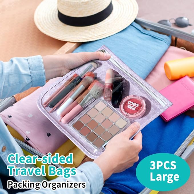 HIONXMGA Set of 3 Diaper Bag Organizing Pouches, Space-Saving, 3 Large Size | Clear Front Toiletry Bags Waterproof Zipper Pouches for Women Kids Toiletries Baby Essentials Well-Organized Carry, Wander - Image 2