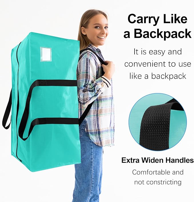 VELVETSURE 12 Pack Heavy Duty Large Moving Bags W/Backpack Straps - Strong Handles & Zippers, Storage Totes For Space Saving, Fold Flat, Alternative to Moving Box and Storage Bin, Aquamarine - Image 4