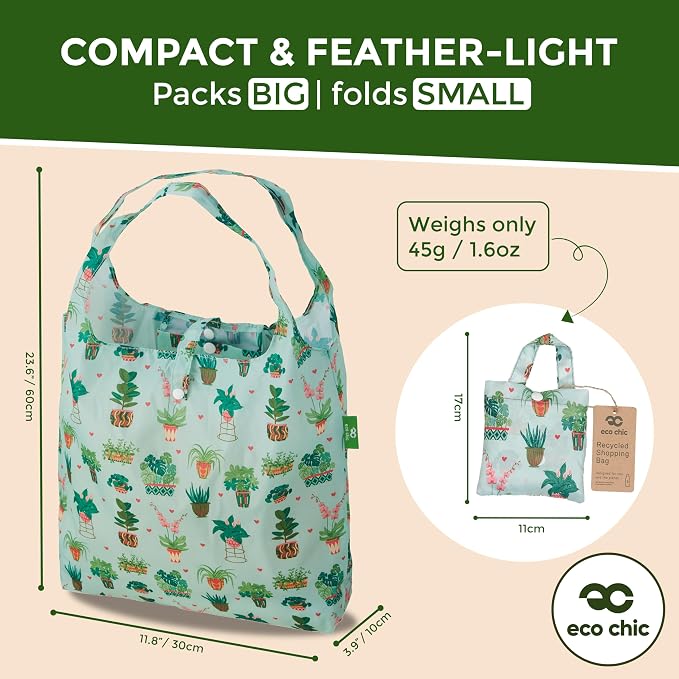 ECO CHIC Foldable Reusable Grocery Bags - Lightweight, Recycled & Reusable Shopping Bag - Waterproof Packable Tote - Image 4