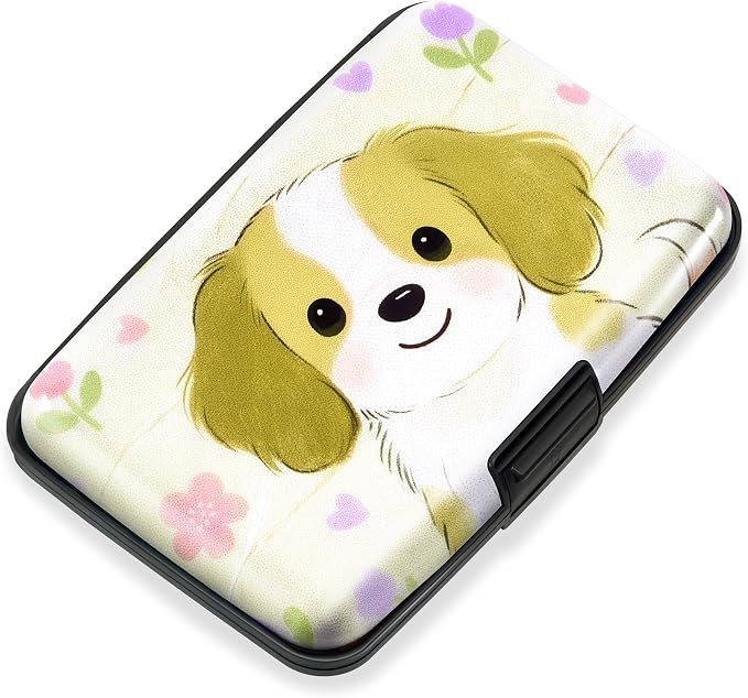 Mayski Credit Card Holder for Women RFID Blocking Wallet, Dog | Card Wallets for Women Small Mini Business Metal Accordion Aluminum Alloy Hard Case for Men by SLIMELEGANCEPERSONIFIED