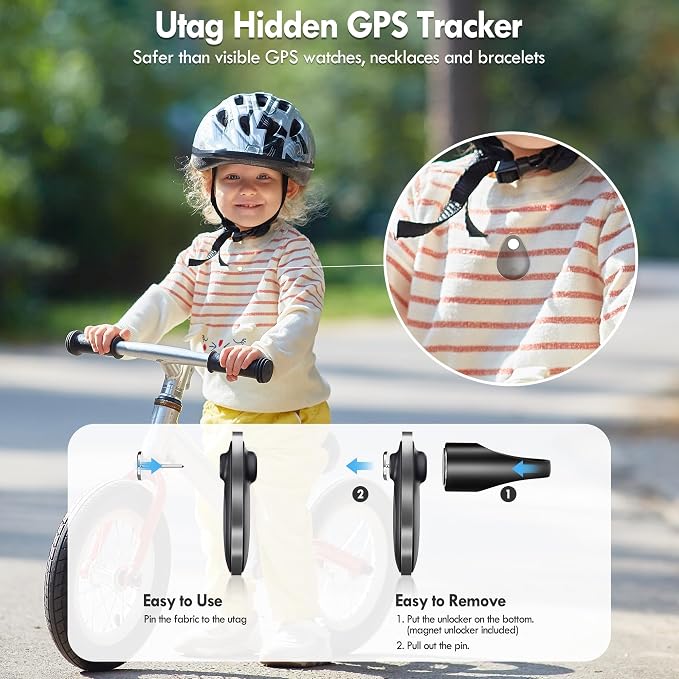 GPS Tracker for Kids 4 Pack, Magnetic Unlocker Tool, Hidden Anti-Removal Pin Tag, Works with Apple Find My (iOS only), No Monthly Fee, Tracking Device for Children Elderly Pets Backpack - Image 2