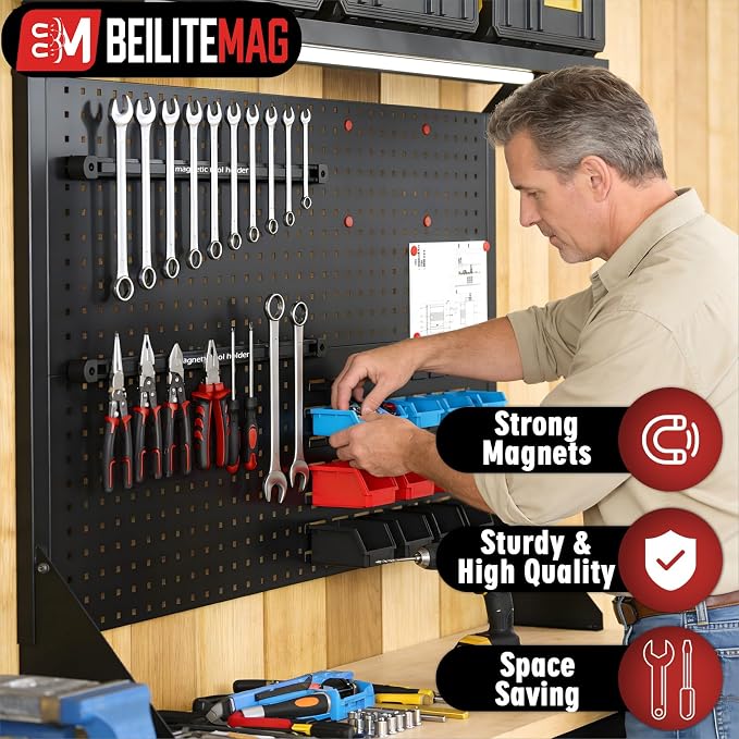17 Inch Double Sided Magnetic Tool Holder, Heavy Duty Wall Mount Bar with Extra Strong Magnets for Screwdrivers Wrenches Pliers, Magnetic Tool Strips for Garage Workshop or Jobsite (2 Pack) - Image 2