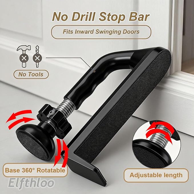Portable Door Lock Travel Security, Black Anti-Theft Stopper | 202g lightweight, fits inward-swinging doors, tool-free install, aluminum, for hotels, Airbnbs, dorms, apartments - Image 4