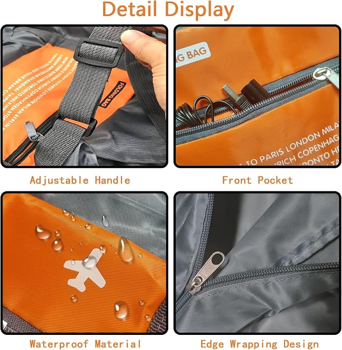 Travel Bag Spirit Airlines Personal Item Bag 18x14x8 Foldable Travel Duffel Bag Tote Carry on Luggage Duffle Overnight for Women and Men (Orange) - Image 5