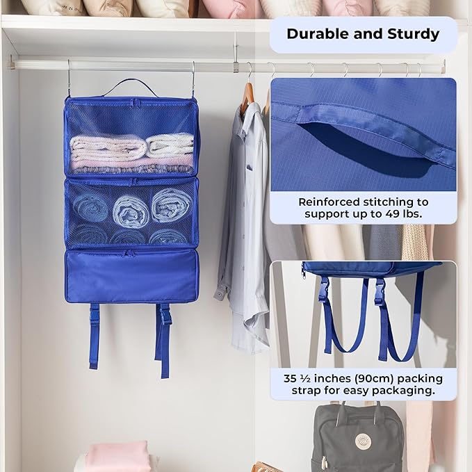 GRANNY SAYS Hanging Packing Cubes for Travel, Hanging Organizer,XXL-Blue | Portable Suitcase Organizer, Travel Packing Organizers, Compression Luggage Bags for Clothes, Carry on Closet Suitcase - Image 7