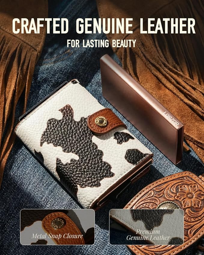 Women Wallet RFID Blocking Wallet for Women, Slim Small Size, Cow Print Top Grain Leather, Pop up Credit Card Holder, Trifold, Minimalist, 9-11 Cards Capacity ID Window Cash Pocket,Gift for Her - Image 6