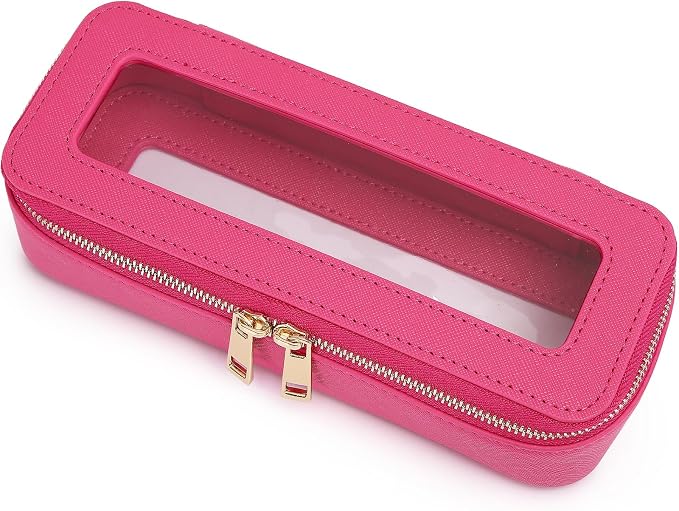 Pinkmik Makeup Brush Case, Fuxia, SLIM | Clear Travel Cosmetic & Toiletry Bag, Small Makeup Bag, Zipper Purse Organizer, Car Essential Bag for Women by Pinkmik