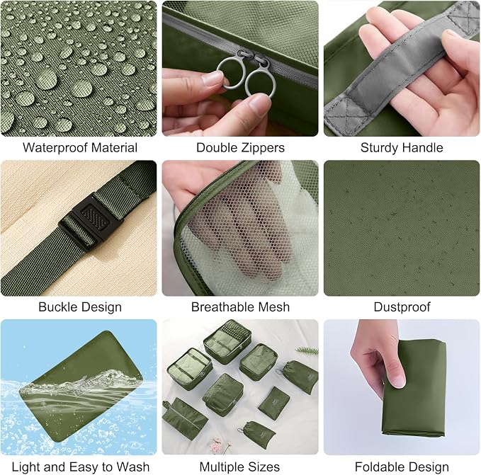 Packing Cubes for Travel- 8 Set Luggage Organizer Bags for Family, Mesh Breathable Travel Packing Cubes for Suitcases Durable Travel Essentials Bags Set (Green, 8 Set) - Image 4