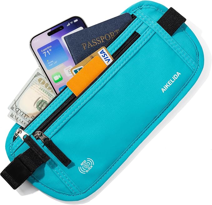 Money Belt - Slim Passport Holder RFID Blocking Travel Wallet Undercover Fanny Packs for Men Women - Blue - Image 2