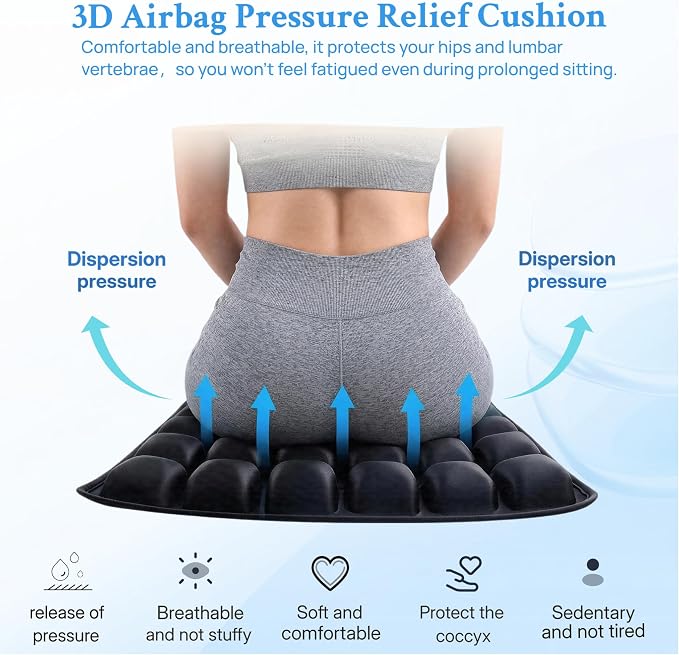 Inflatable Airplane Seat Cushion No Pump for Long Flights Travel | Pressure-relieving inflatable seat cushion, press-inflate, foldable portable for long flights, office and car use - Image 5