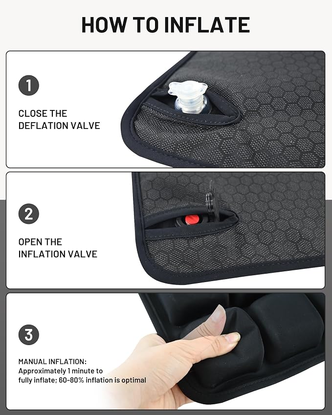 Inflatable Seat Cushion for Office, Travel, Car & Wheelchair - Inflating Air Cushion Seat, Portable Comfort Seat Cushions for Airplane, Stadium, Chair - Ergonomic Support for Long Sitting (Black) | Inflating Air Cushion Seat, Portable Comfort Seat Cush... - Image 4