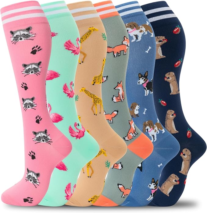 fenglaoda Compression Socks Women Men 6 Pairs, Knee High Best Support Circulation Socks for Running, Travel, Flight, Nurse by fenglaoda
