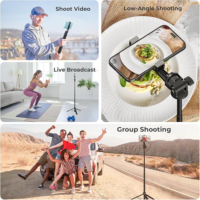 70" Selfie Stick Tripod for Gopro Action Camera Phone Tripod | with Wireless Remote & Phone Holder, Compatible with iPhone, GoPro, DJI, Insta360 - Image 9