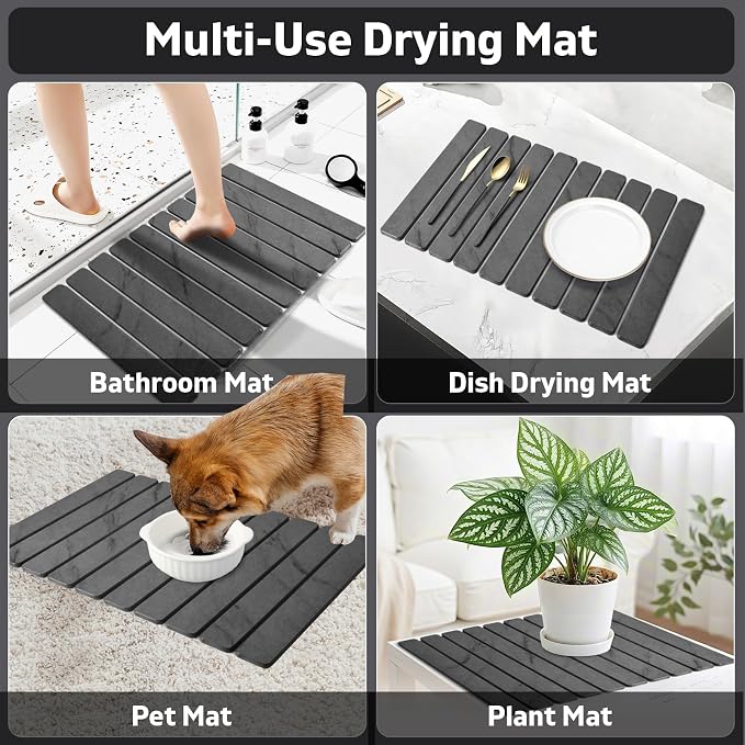 Large Stone Dish Drying Mat for Kitchen Counter, Quick Dry Dish Drying Mats, Foldable Absorbent Diatomaceous Earth Mats for Plate Rack Bottles Cups, Match Any Countertop (Gray Marble 24"×16" & 8"x4") - Image 7