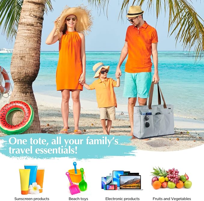 GAGAKU XL Beach Bag with Zipper & Cooler Pockets | Sand-Proof Foldable Large Tote Bag for Cruise, Travel, Family, Women - Image 8