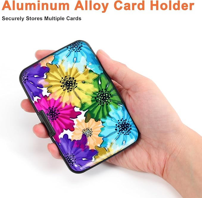 Mayski Credit Card Holder for Women RFID Blocking Wallet, Colorful Flowers | Card Wallets for Women Small Mini Business Metal Accordion Aluminum Alloy Hard Case for Men - Image 3