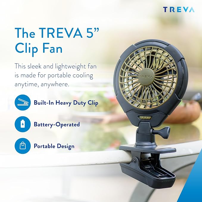 Treva 5 in Battery Powered Clip Fan with Clamp | Yes - Image 2