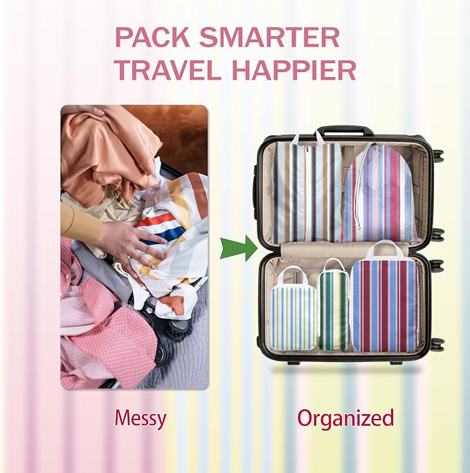 6 Pcs Compression Packing Cubes for Travel, Waterproof Luggage Organizer Washable Storage Bags Set - Packaging Cubes for Backpack Travel and Carry-Ons - Image 5