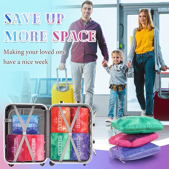 Paterr 7 Pcs Days of Week Packing Cubes for Travel Compression Packing Cubes for Kids Summer Camp Daily Outfit Suitcase Organizers Zippered Storage Bag for Cruise Vacation Essentials(Multicolor) - Image 3