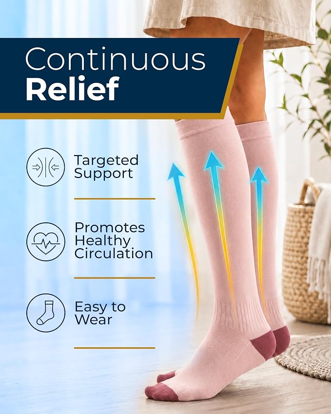 Pembrook® Bamboo Viscose Light Compression Socks - 3 Pairs | 8-15 mmhg Compression Socks | Knee High Comfort Support Socks - Image 2