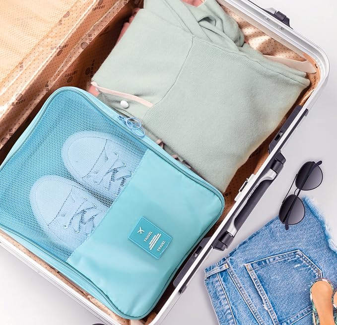 Travel Shoe Bag Waterproof Shoe Organizer Bag Holds 3 Pair of Shoes Shoe Packing Cube for Suitcase Travel and Daily Use Storage Pouch with Handle (Blue) - Image 5