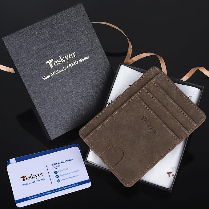 Teskyer Slim Minimalist Wallet for Men, RFID Front Pocket Card Holder | Ultra Slim Front Pocket Design, 8 Card Slots, RFID Protection, Smooth Faux Leather for Everyday Carry - Image 7
