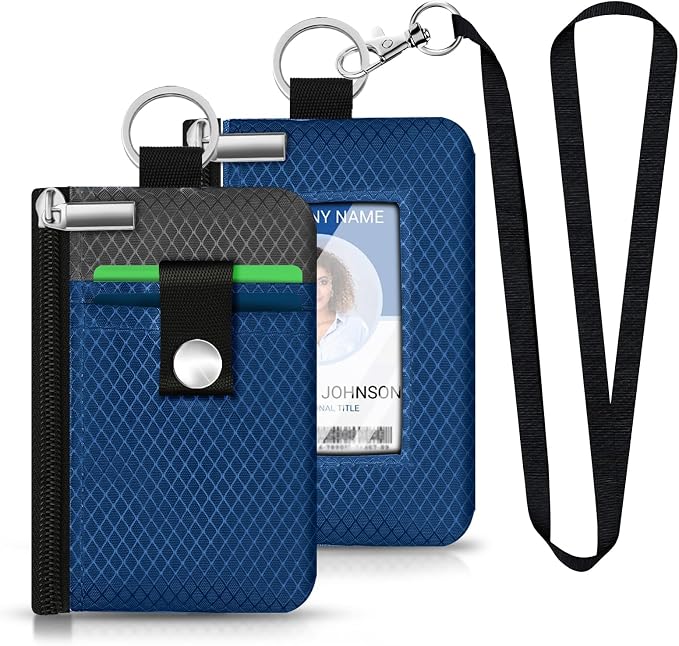 Minimalist RFID Blocking Small Wallet with ID Window,WaterResistant Zip Id Case Wallet with Lanyard Keychain for Cards,Cash,Travel,Women,Men (Electric Blue/DarkGrey) - Image 6
