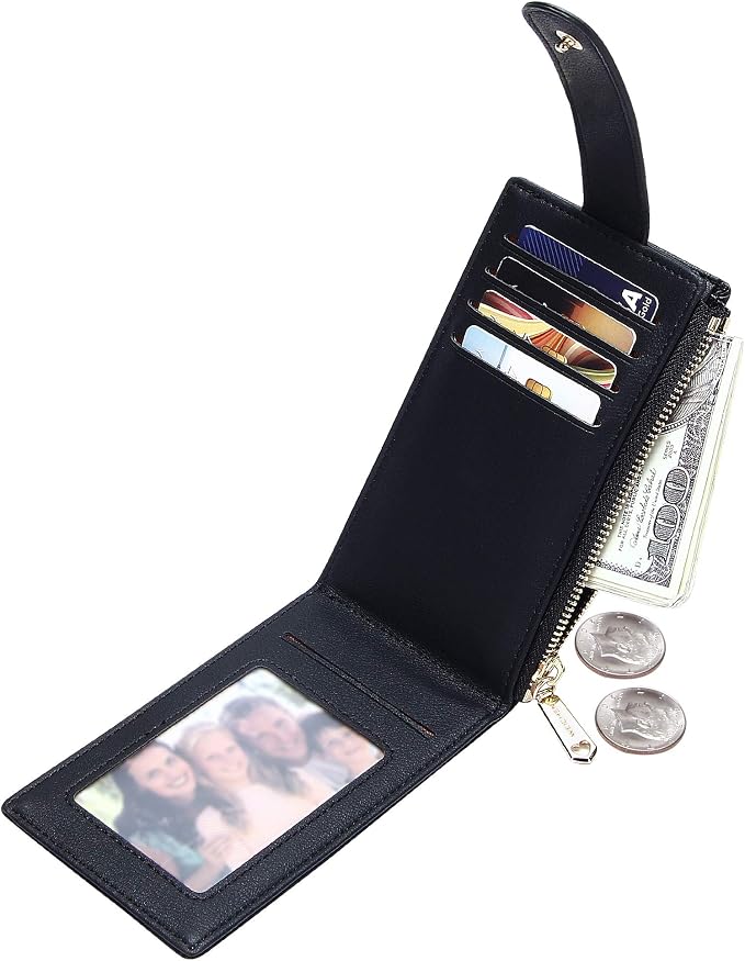 Badiya Slim Women Wallet RFID Blocking Bifold Compact 9 Card Slots Holder Wallets Soft Leather with Zipper Coin Pocket 2 ID Window - Image 3