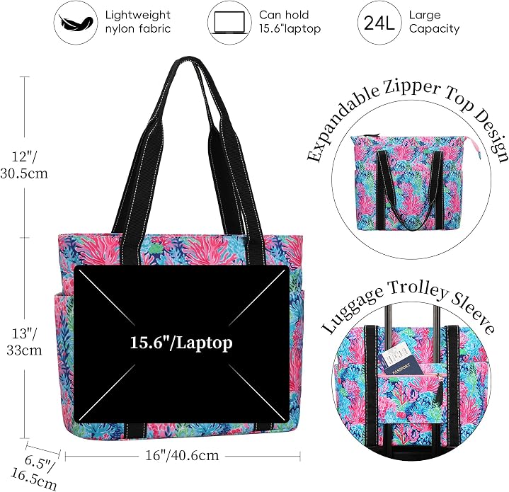 Tote Bag for Women with Laptop Compartment & Cup Holder,Nylon Bag for Work,Travel,Gym,Beach,Teacher,Nurse,School,Mom - Image 3