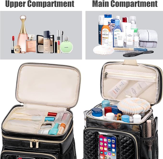 Large Leather Toiletry Bag for Women Men,Bathroom Bag,Water Resistant Shower Bag,Makeup Bag,Portable Shower Caddy for College Dorm,Hanging Travel Toiletry Bag with Transparent Waterproof Phone Pocket - Image 6