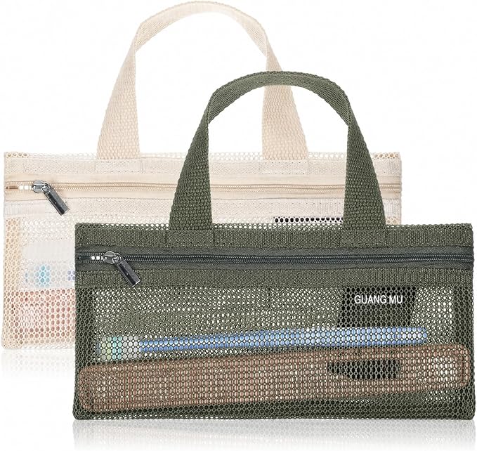 2 Pcs Toothbrush Pouch, Nylon Mesh Zipper Pouch Portable Mini Travel Toiletry Bags Mesh Makeup Bag Toothbrush Pouches Square Storage Bags Organizer Bag for Men and Women (Beige, Green) by Unknown