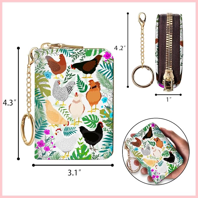 Blusabaca Women's RFID Wallet, Chicken Small, Leather, Waterproof, RFID-Blocking, 12 Card Slots, 2 Coins | Removable Keychain, Case with Zipper, Vegan PU Leather, Cash Coin Pocket, Business Accordion Purse, Ladies Female Gift - Image 6